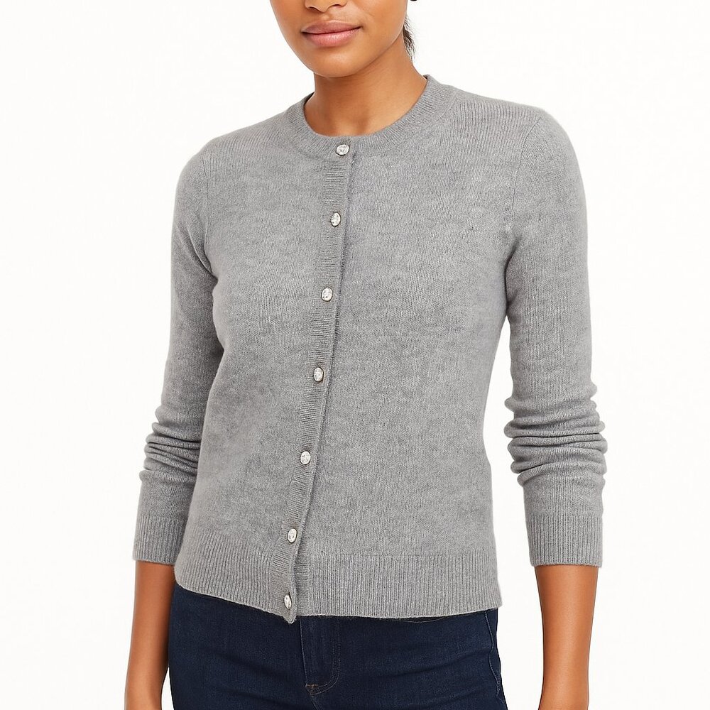 J Crew Everyday Cashmere - Jewel Button Cardigan Gray MD